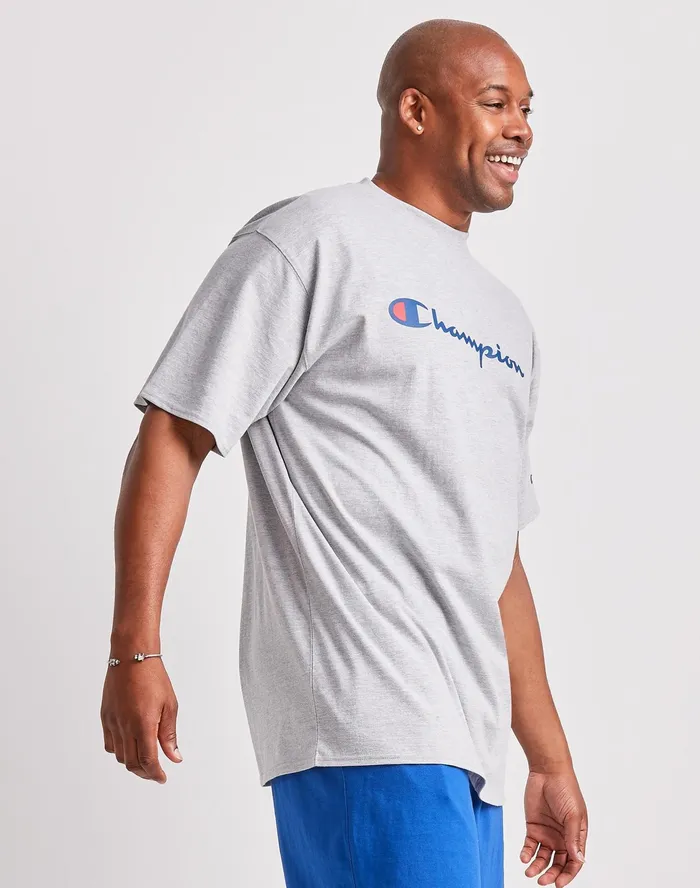 Classic Graphic TShirt Script Logo Big and Tall Oxford Grey Men Champion TShirts and Tops