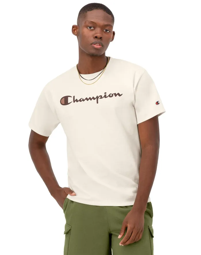 Classic Graphic TShirt Script Logo Natural Men Champion TShirts and Tops