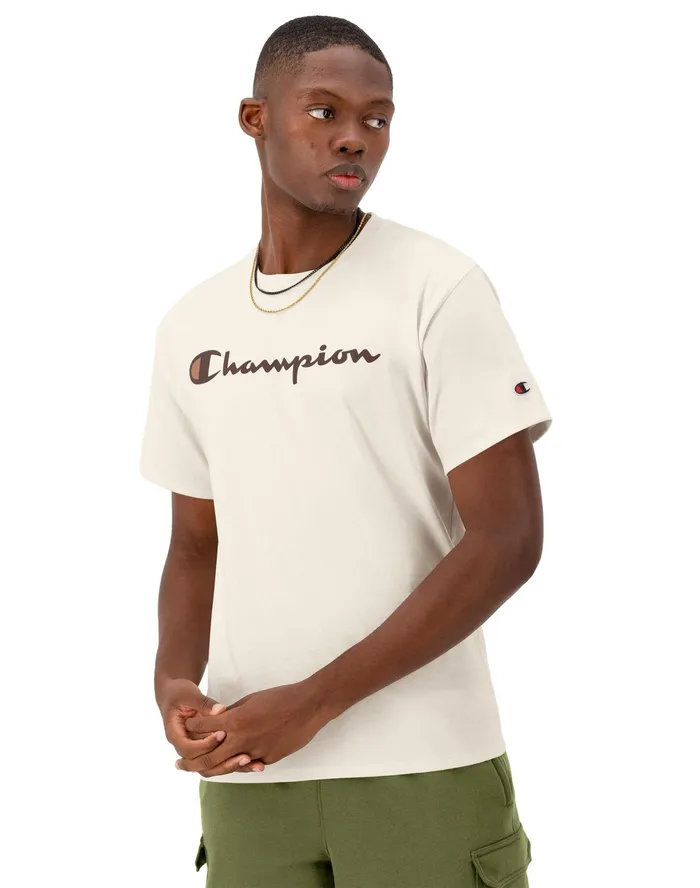 Classic Graphic TShirt Script Logo Natural Men Champion TShirts and Tops