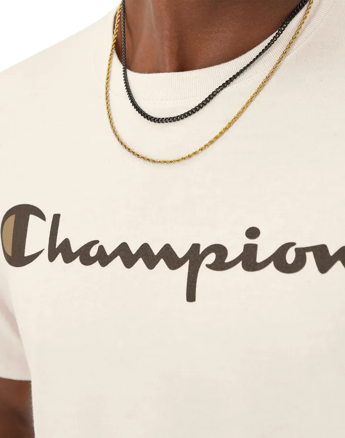 Classic Graphic TShirt Script Logo Natural Men Champion TShirts and Tops
