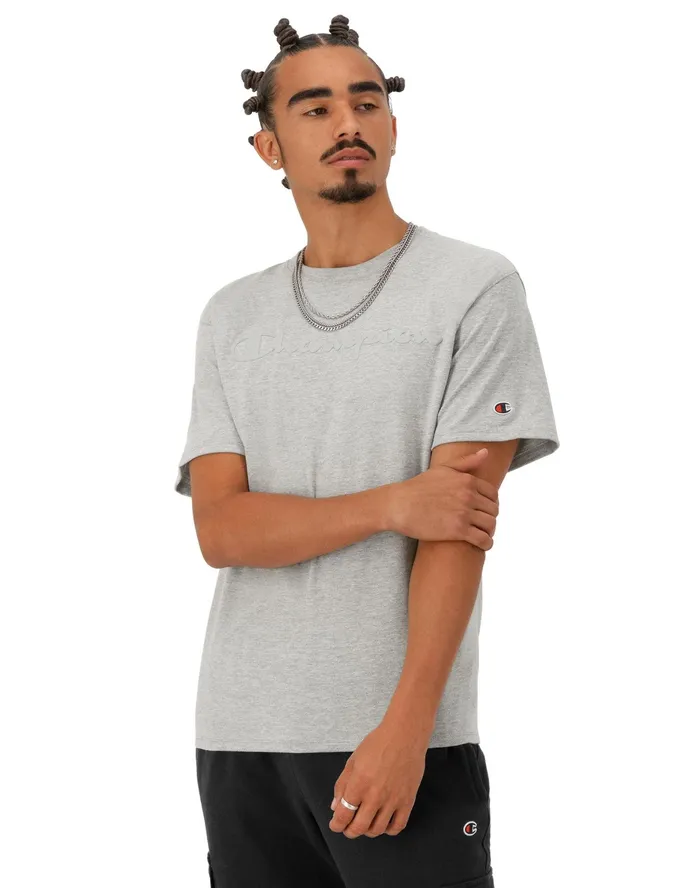 Classic Graphic TShirt Script Logo Oxford Grey Men Champion TShirts and Tops
