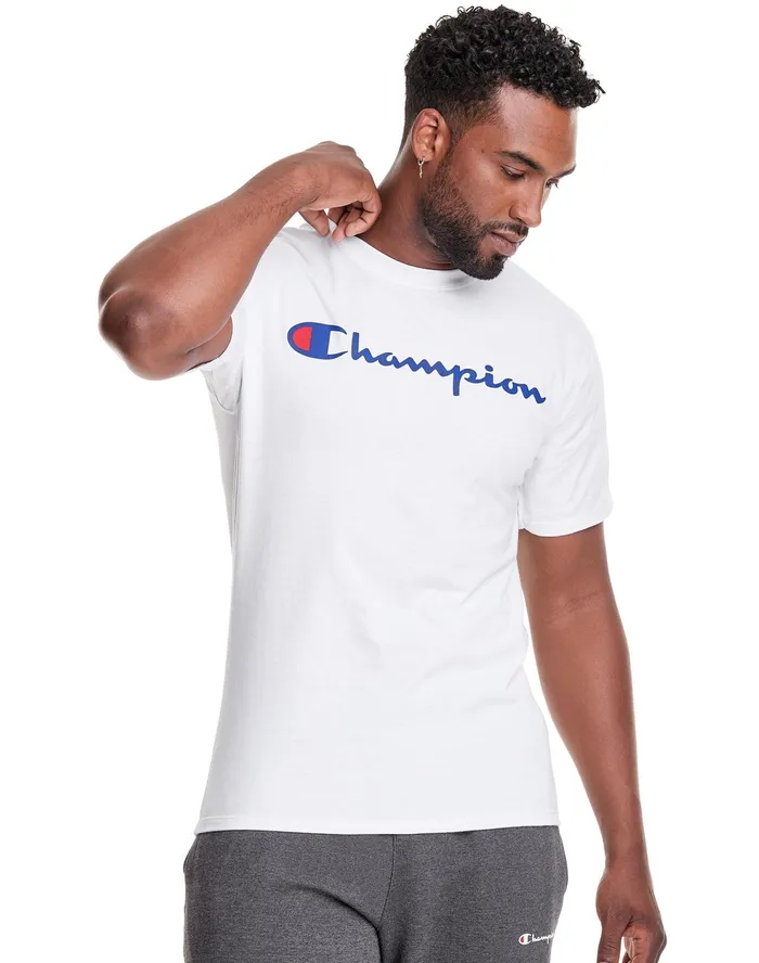 Classic Graphic TShirt Script Logo White Men Champion TShirts and Tops