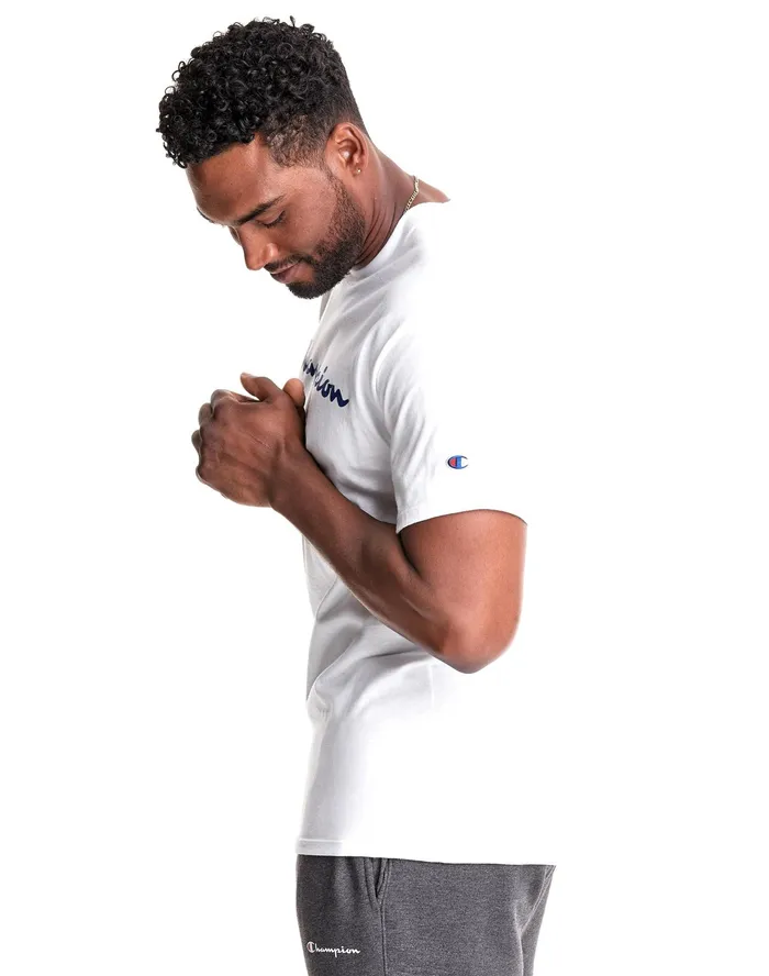 Classic Graphic TShirt Script Logo White Men Champion TShirts and Tops