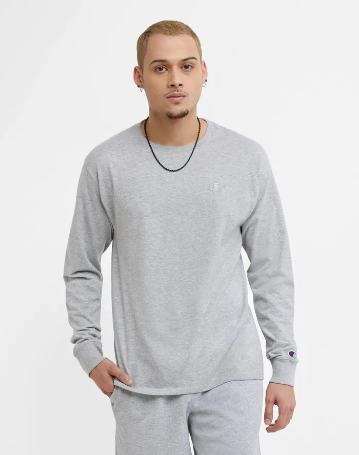 Classic Long Sleeve TShirt Embroidered C Logo Oxford Grey Men Champion TShirts and Tops