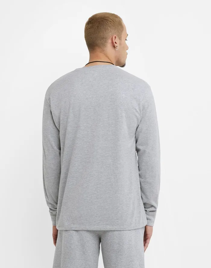 Classic Long Sleeve TShirt Embroidered C Logo Oxford Grey Men Champion TShirts and Tops
