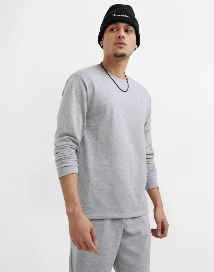 Classic Long Sleeve TShirt Embroidered C Logo Oxford Grey Men Champion TShirts and Tops