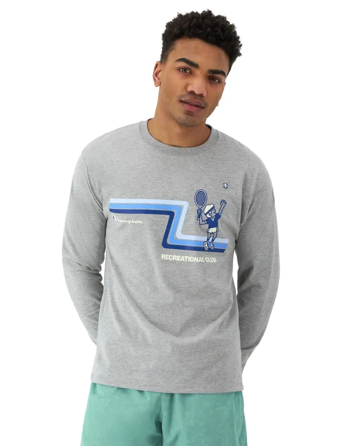 Classic NoCuff Graphic LongSleeve TShirt Rec Club Racquets Oxford Grey Men Champion TShirts and Tops