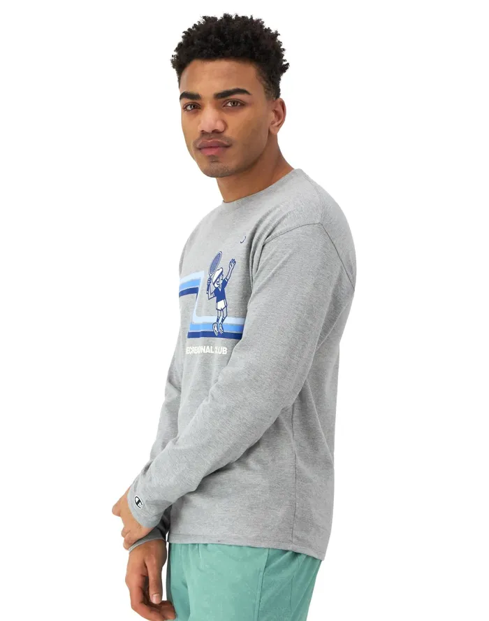 Classic NoCuff Graphic LongSleeve TShirt Rec Club Racquets Oxford Grey Men Champion TShirts and Tops