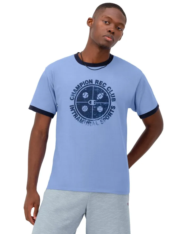 Classic Ringer Graphic TShirt Rec Club Intramural Plaster Blue Heather Men Champion TShirts and Tops Classic Ringer Graphic TShirt Rec Club Intramural Plaster Blue Heather Men Champion TShirts and Tops