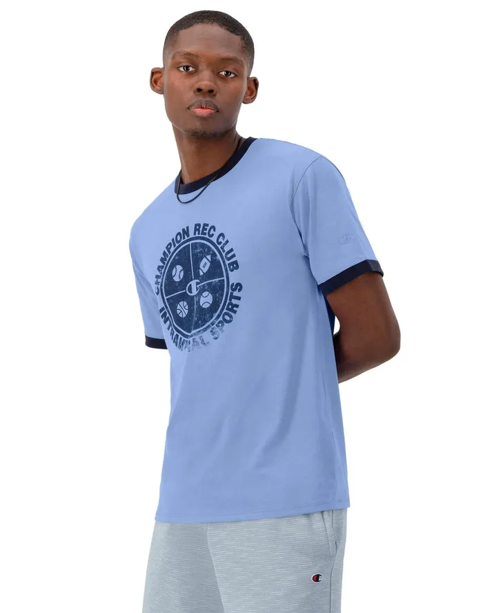 Classic Ringer Graphic TShirt Rec Club Intramural Plaster Blue Heather Men Champion TShirts and Tops