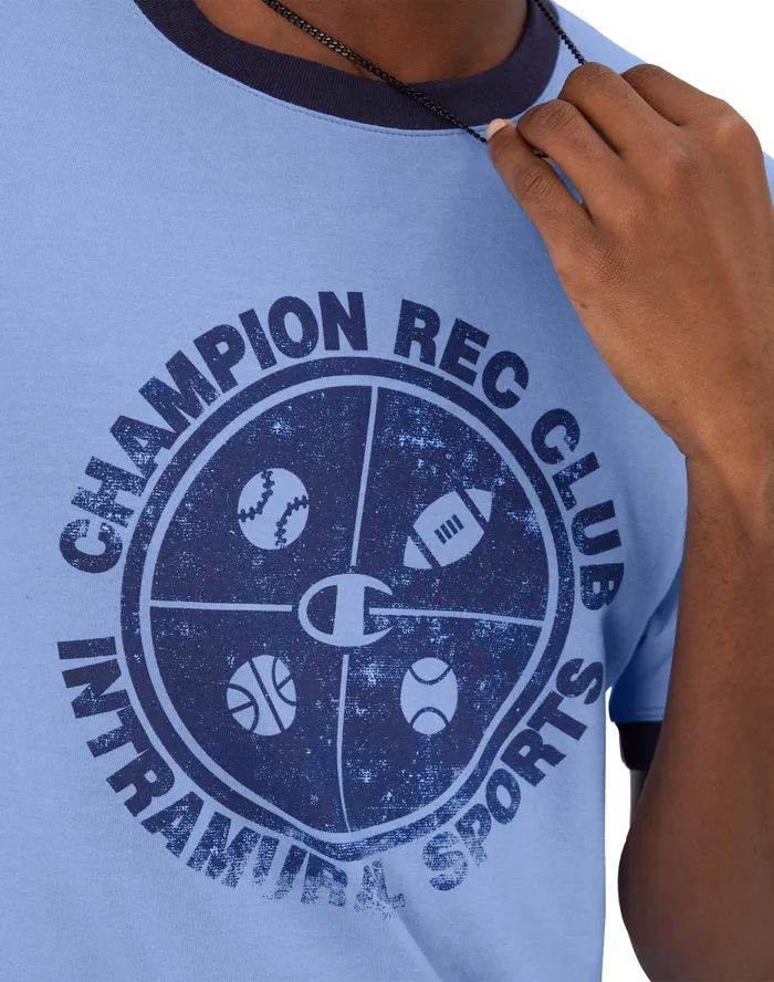 Classic Ringer Graphic TShirt Rec Club Intramural Plaster Blue Heather Men Champion TShirts and Tops