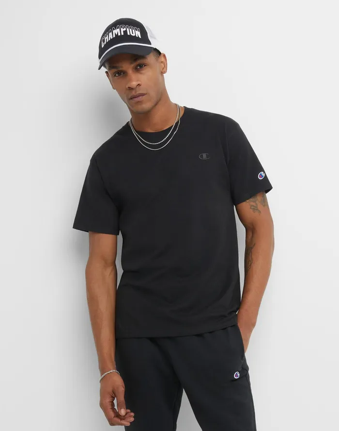 Classic Tee Embroidered C Logo Black Men Champion TShirts and Tops