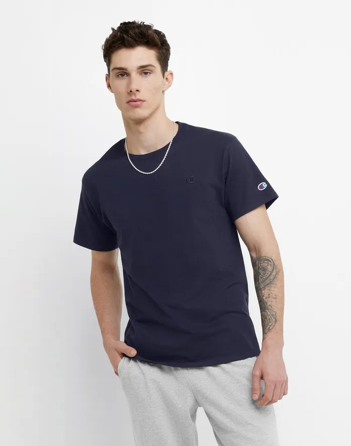 Classic Tee Embroidered C Logo Navy Men Champion TShirts and Tops