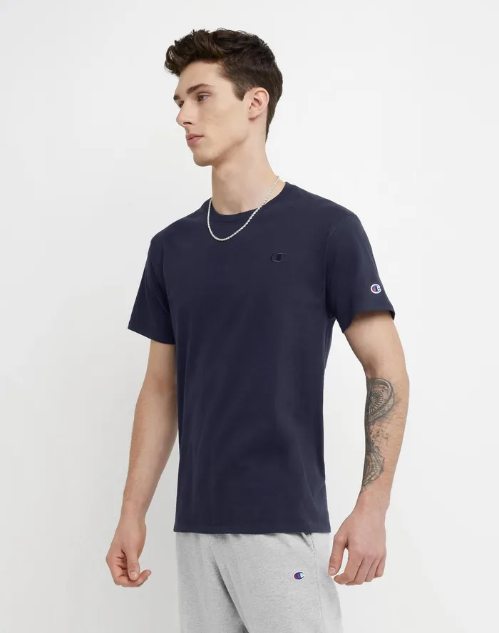 Classic Tee Embroidered C Logo Navy Men Champion TShirts and Tops