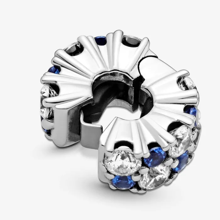 Clips Women Pandora Clear and Blue Sparkling Clip Charm