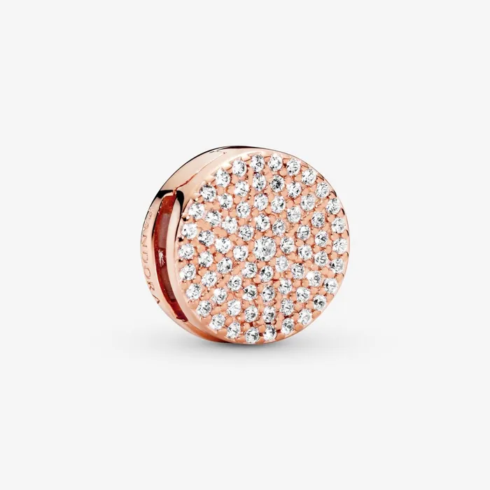 Clips Women Pandora Round Pav Charm Rose Gold Plated