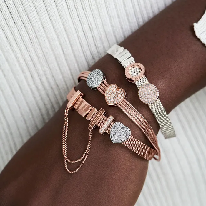 Clips Women Pandora Round Pav Charm Rose Gold Plated