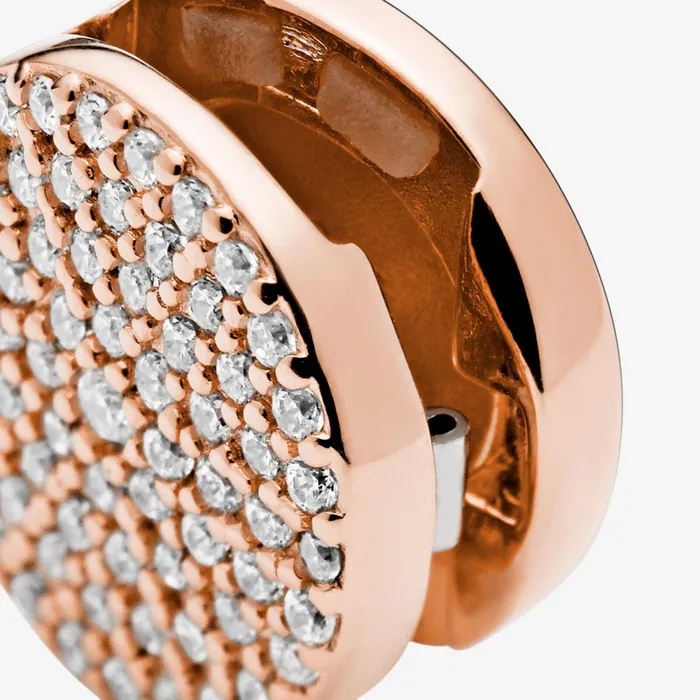 Clips Women Pandora Round Pav Charm Rose Gold Plated