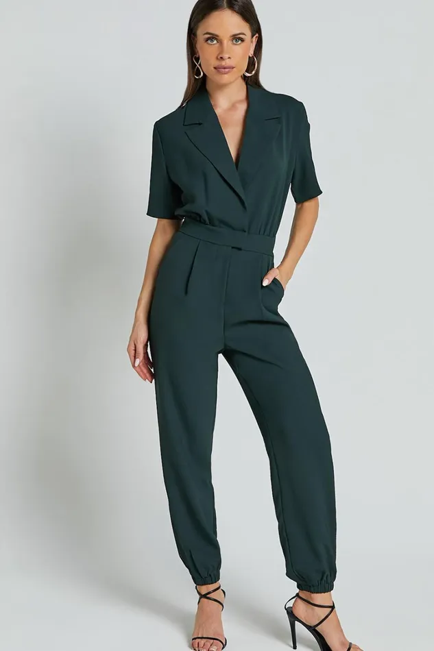 Coco Jumpsuit 8211 Collared Short Sleeve Straight Leg Jumpsuit In Forest Green Women Showpo Jumpsuits Coco Jumpsuit 8211 Collared Short Sleeve Straight Leg Jumpsuit In Forest Green Women Showpo Jumpsuits