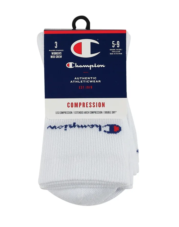 Compression MidCrew Socks 3Pairs White Women Champion Socks