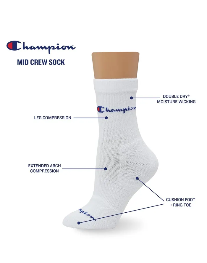 Compression MidCrew Socks 3Pairs White Women Champion Socks