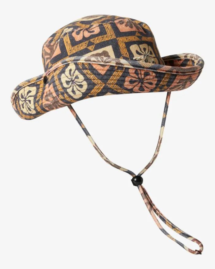 Corals Wide Brim Bucket Hat Black Multi Women Billabong Hats and Beanies