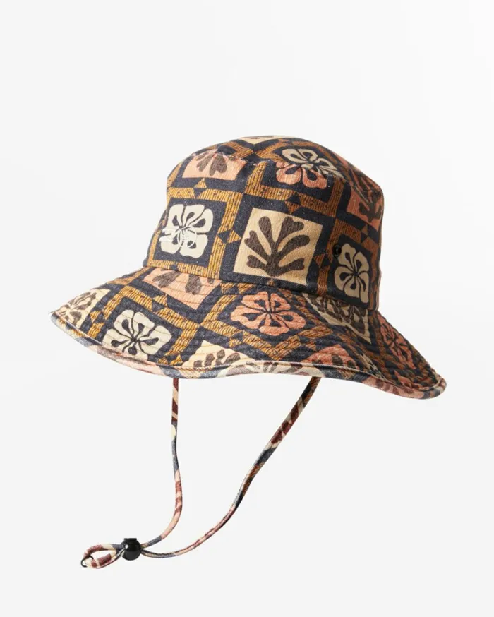 Corals Wide Brim Bucket Hat Black Multi Women Billabong Hats and Beanies