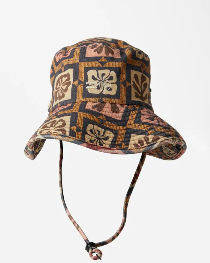 Corals Wide Brim Bucket Hat Black Multi Women Billabong Hats and Beanies