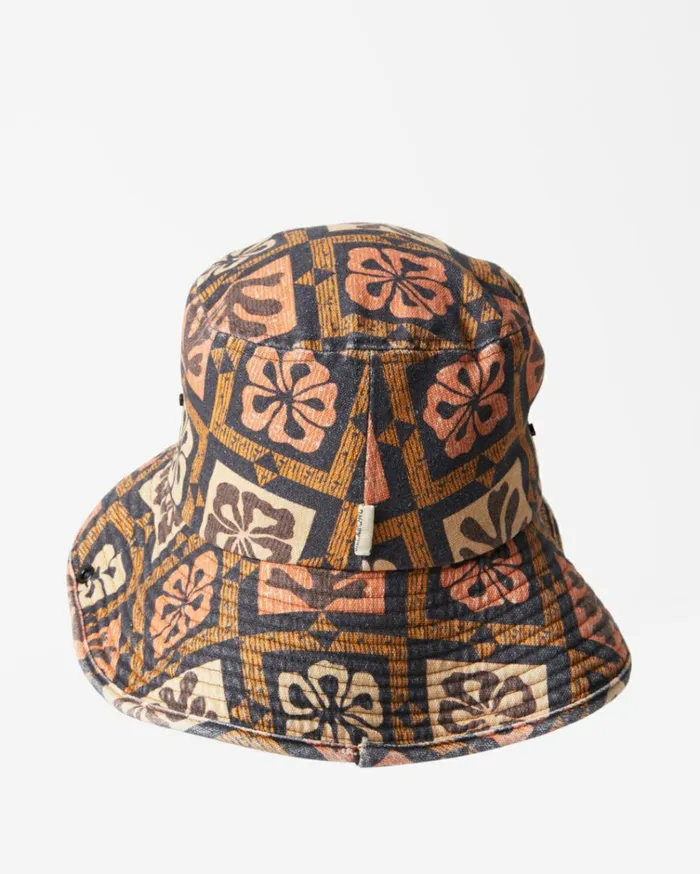 Corals Wide Brim Bucket Hat Black Multi Women Billabong Hats and Beanies