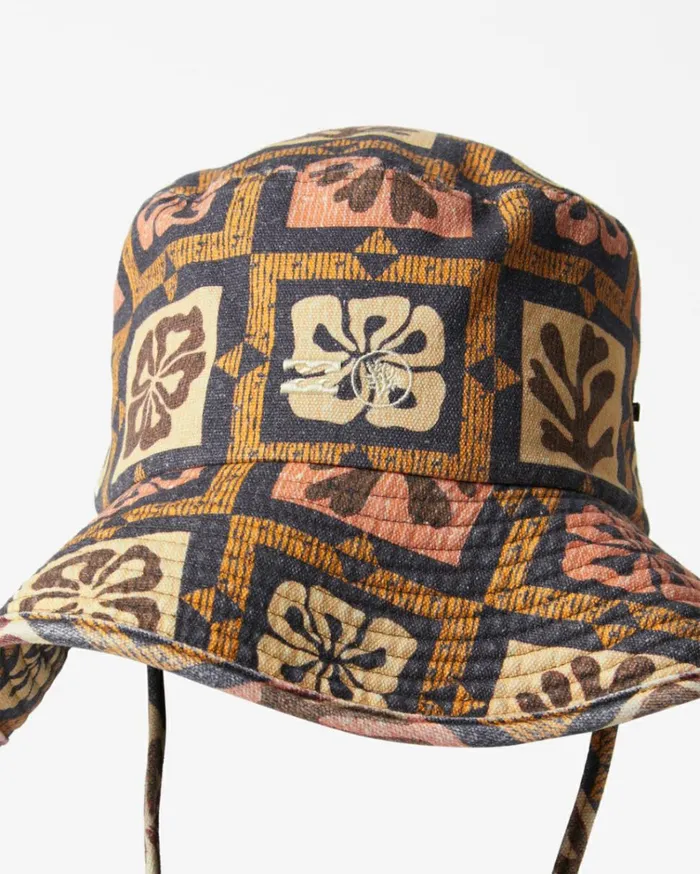 Corals Wide Brim Bucket Hat Black Multi Women Billabong Hats and Beanies