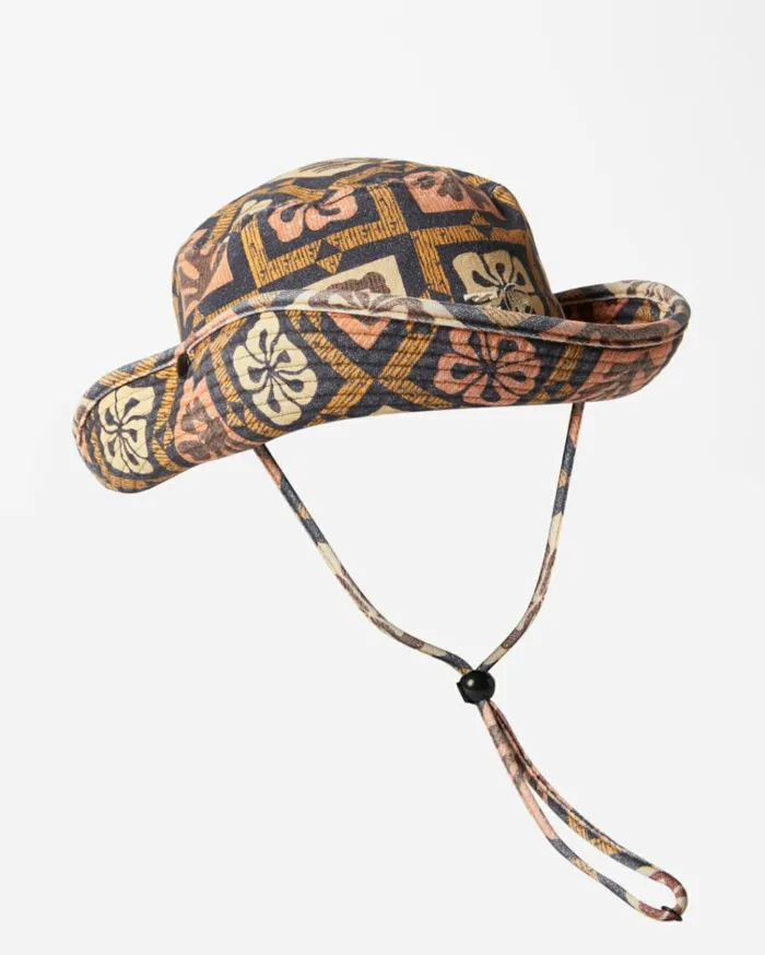 Corals Wide Brim Bucket Hat Black Multi Women Billabong Hats and Beanies