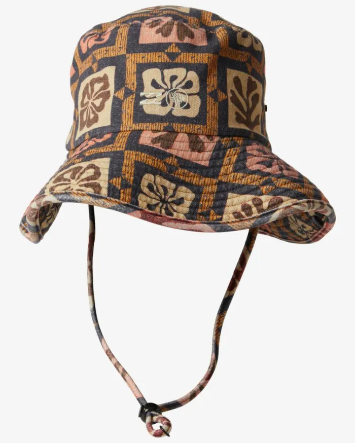 Corals Wide Brim Bucket Hat Black Multi Women Billabong Hats and Beanies