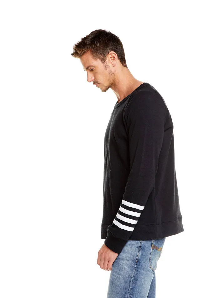 COTTON FLEECE LS CREW NECK RAGLAN PULLOVER W CONTRAST STRAPPINGS Tops Chaser Brand Mens