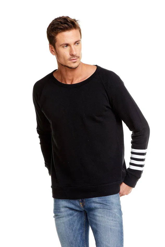 COTTON FLEECE LS CREW NECK RAGLAN PULLOVER W CONTRAST STRAPPINGS Tops Chaser Brand Mens