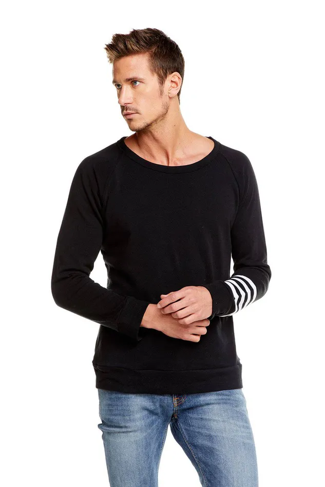 COTTON FLEECE LS CREW NECK RAGLAN PULLOVER W CONTRAST STRAPPINGS Tops Chaser Brand Mens