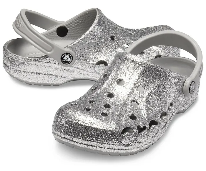 Crocs Baya Glitter Clog Silver Womens Clogs