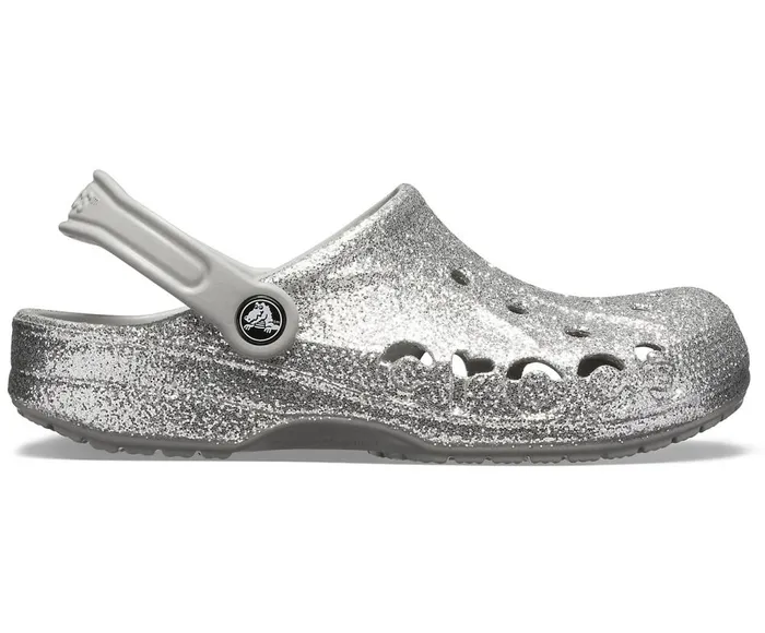 Crocs Baya Glitter Clog Silver Womens Clogs