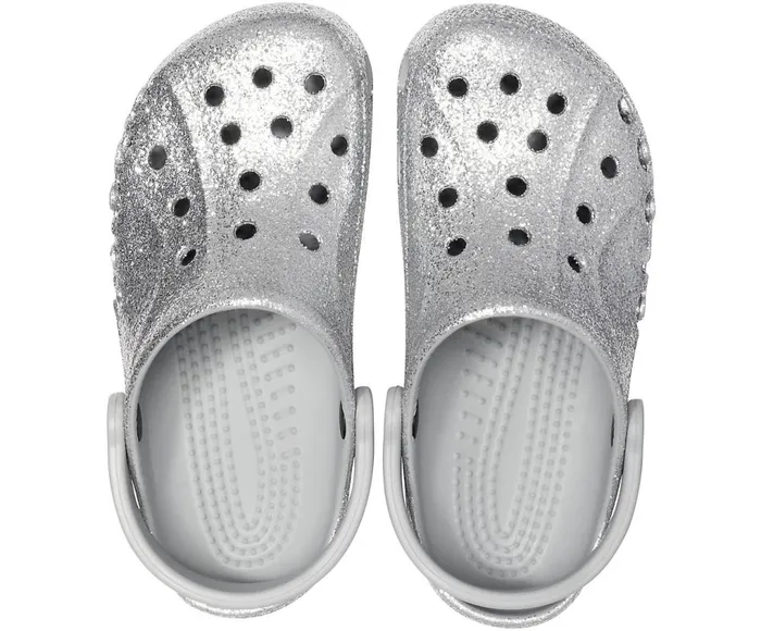 Crocs Baya Glitter Clog Silver Womens Clogs