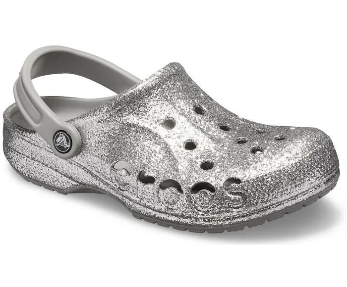 Crocs Baya Glitter Clog Silver Womens Clogs