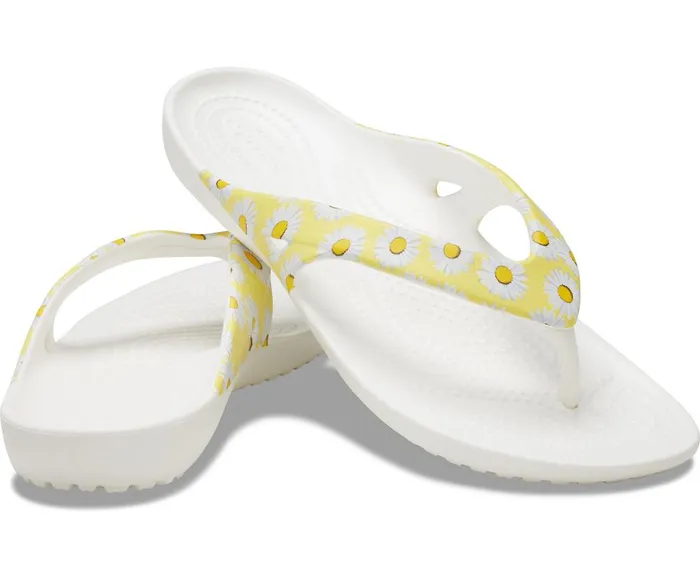 Crocs Kadee II Printed Flip White Yellow Daisy Womens Sandals