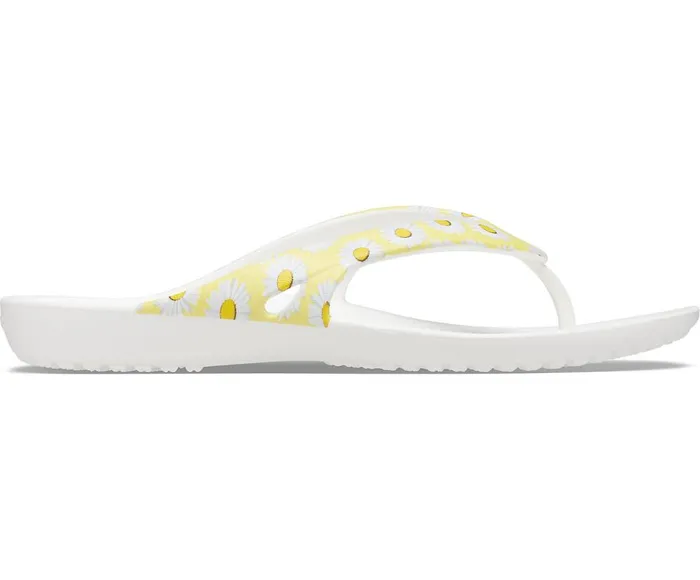Crocs Kadee II Printed Flip White Yellow Daisy Womens Sandals