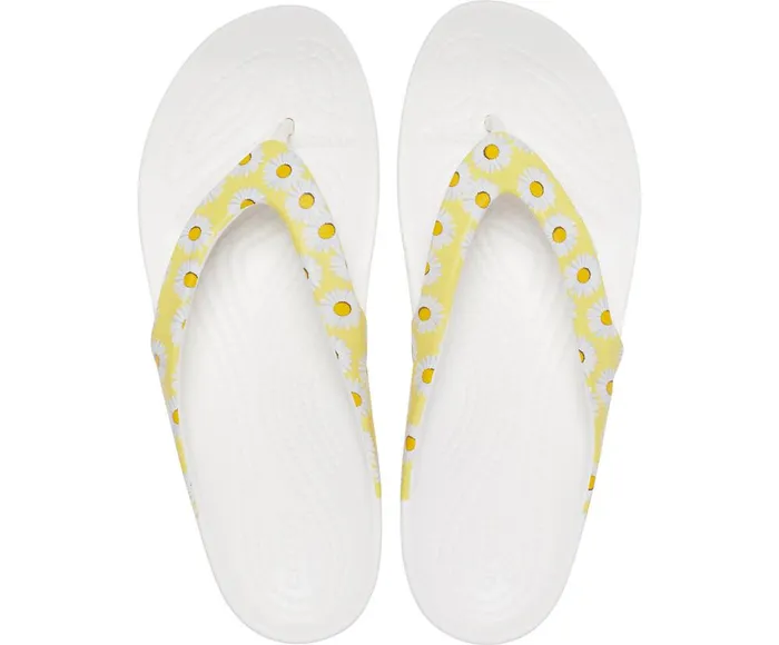 Crocs Kadee II Printed Flip White Yellow Daisy Womens Sandals