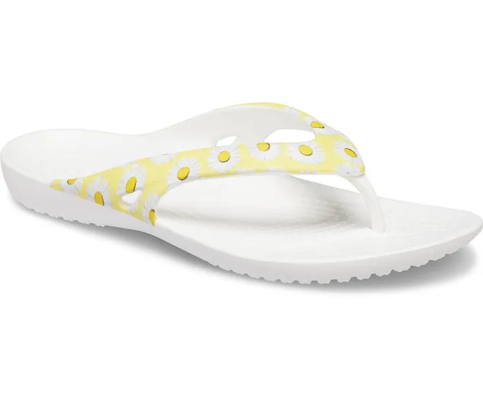 Crocs Kadee II Printed Flip White Yellow Daisy Womens Sandals
