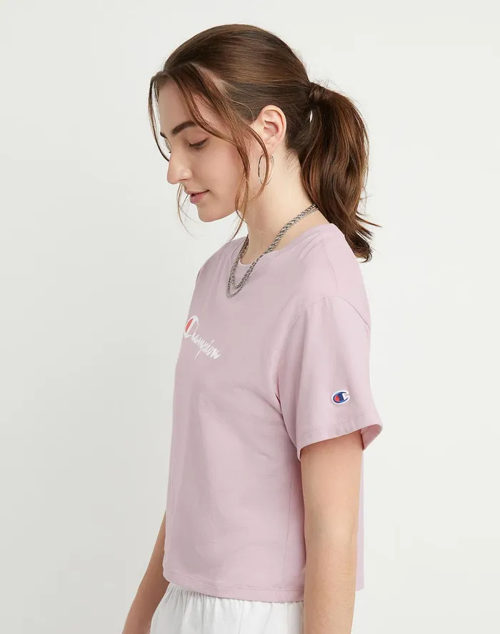 Cropped TShirt Script Logo Hush Pink Women Champion TShirts and Tops
