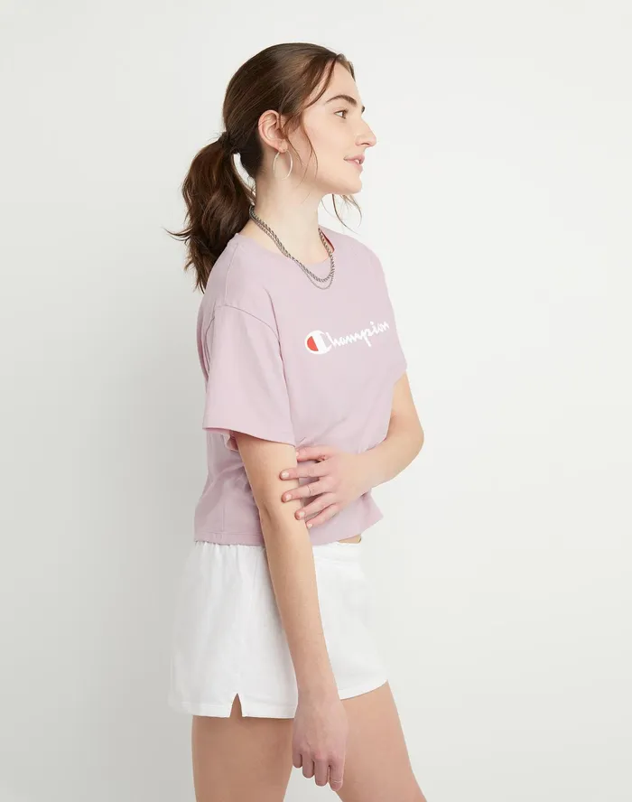 Cropped TShirt Script Logo Hush Pink Women Champion TShirts and Tops