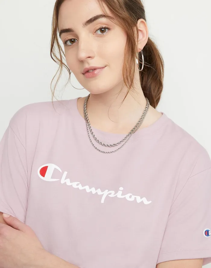 Cropped TShirt Script Logo Hush Pink Women Champion TShirts and Tops