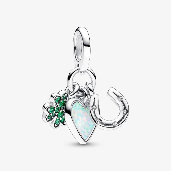 Dangle Charms Women Pandora Four Leaf Clover Heart And Horseshoe Triple Dangle Charm