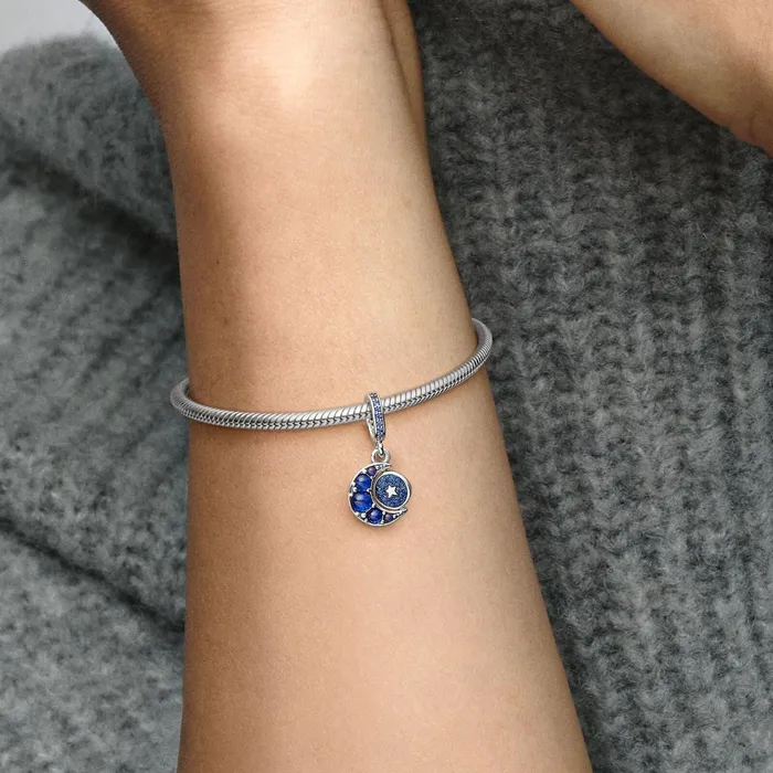 Dangle Charms Women Pandora Sparkling Moon Spinning Dangle Charm