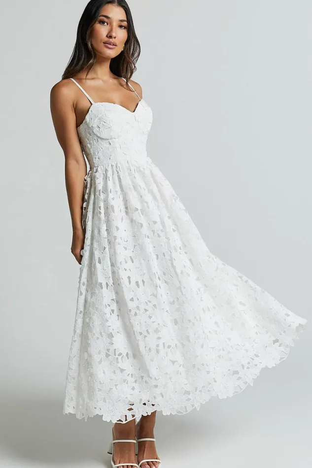 Deborah Midi Dress 8211 Strappy Sweetheart Neck Corset Lace Dress In White Women Showpo Curve Clothes