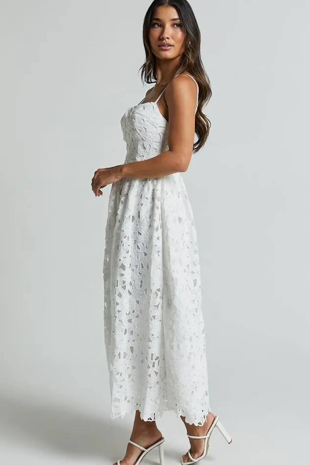 Deborah Midi Dress 8211 Strappy Sweetheart Neck Corset Lace Dress In White Women Showpo Curve Clothes